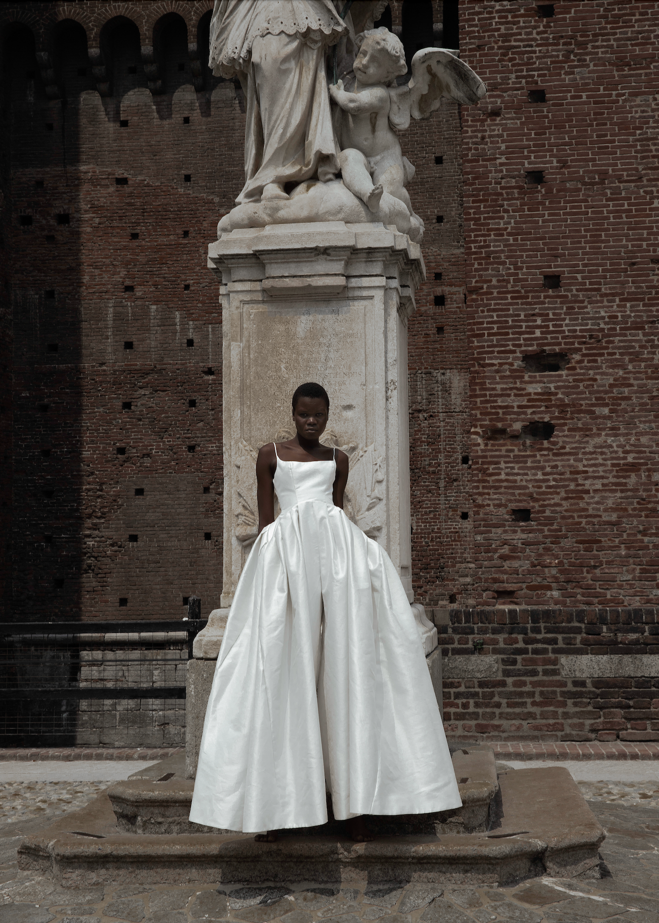 White bridal statement jumpsuit in silk