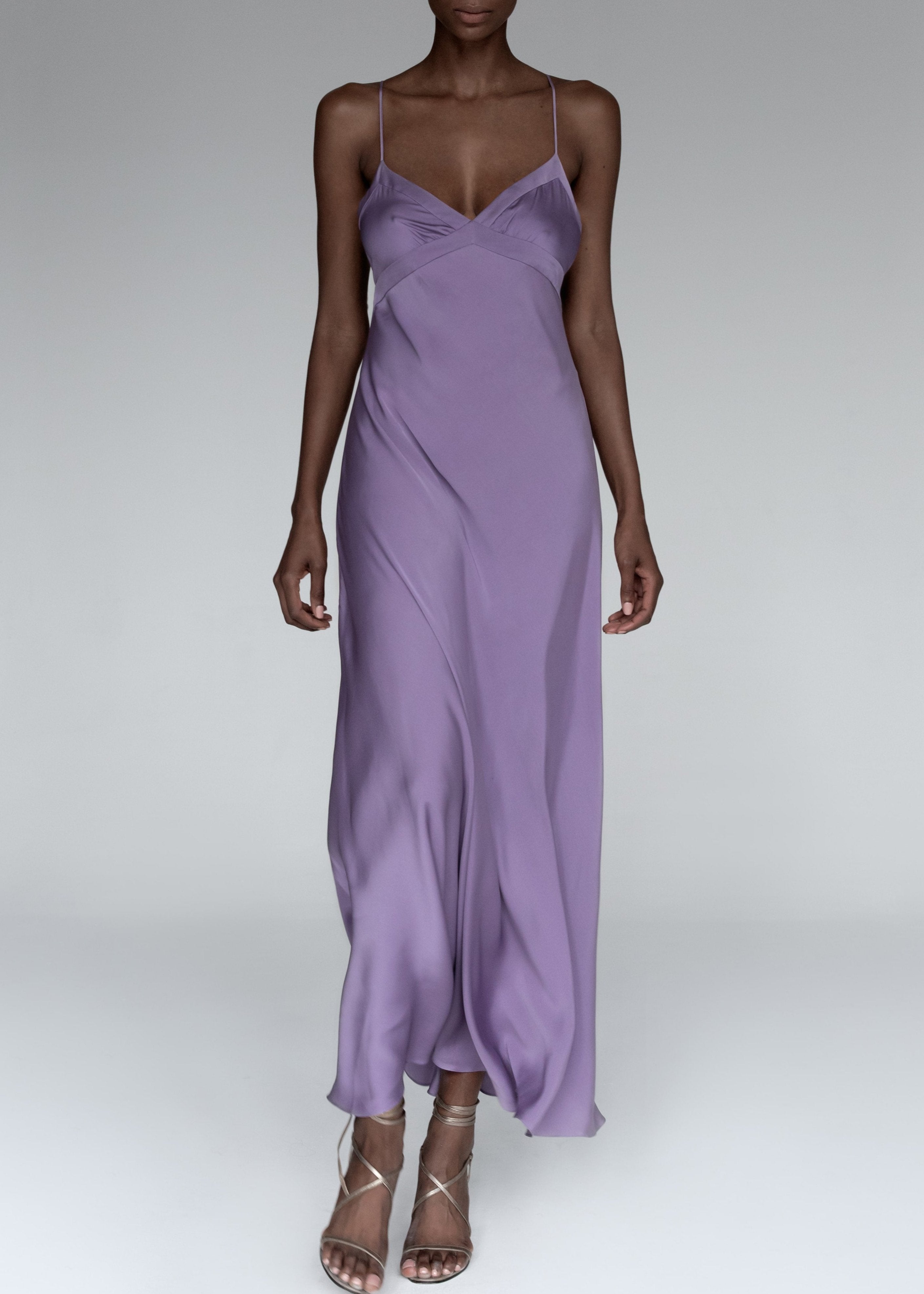 Purple silk slip dress