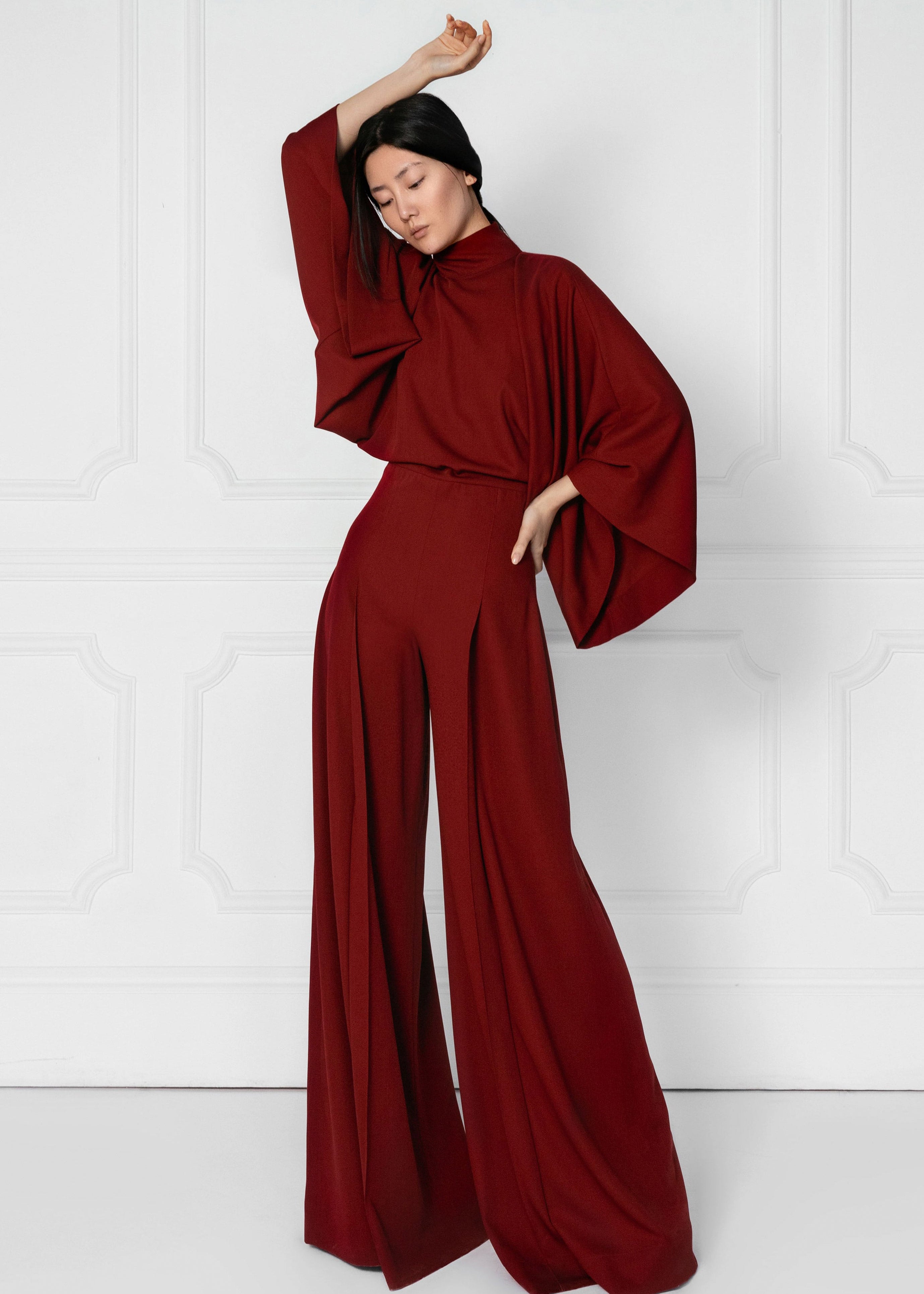 Red wide leg statement jumpsuit