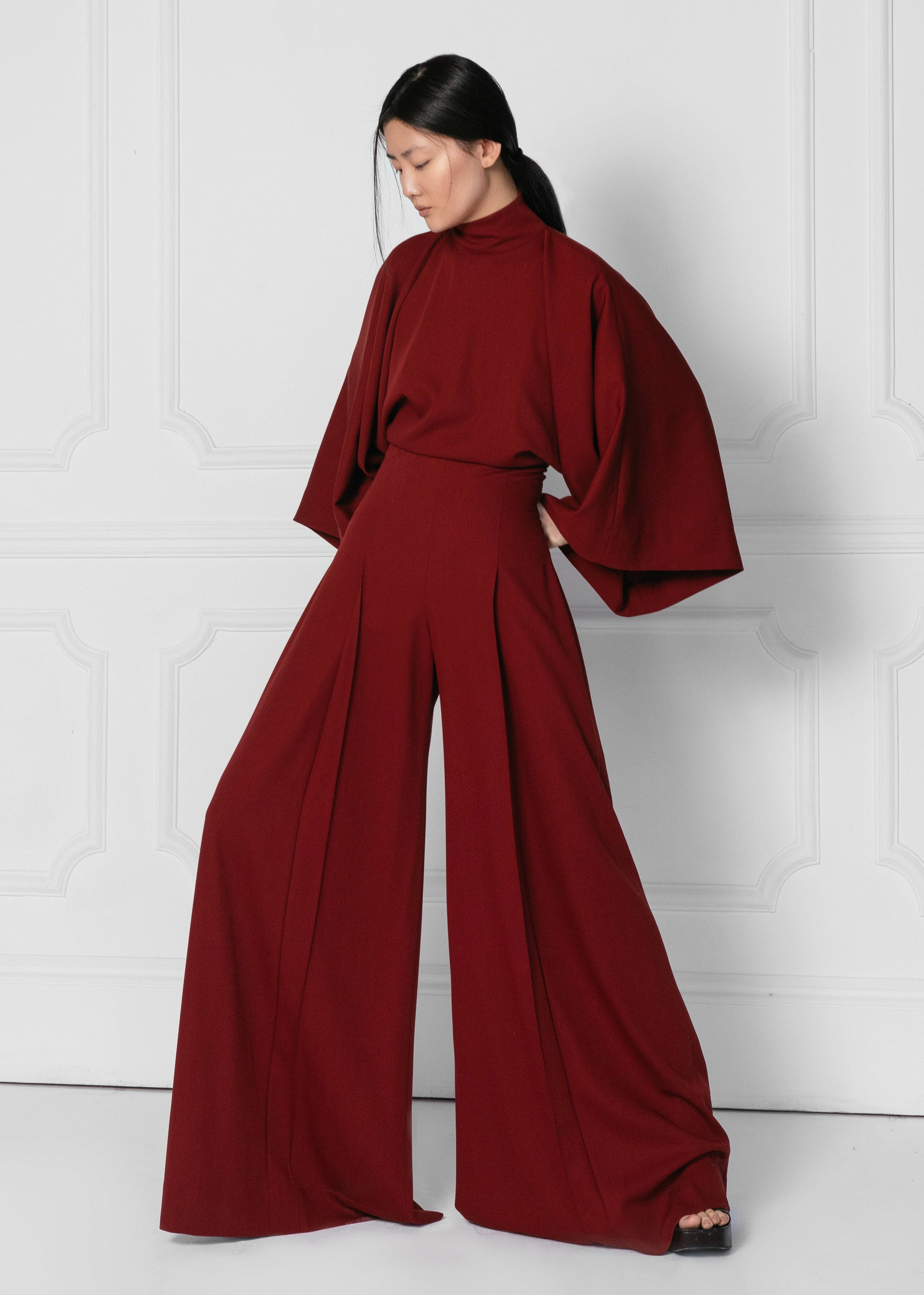 Red wide leg statement jumpsuit