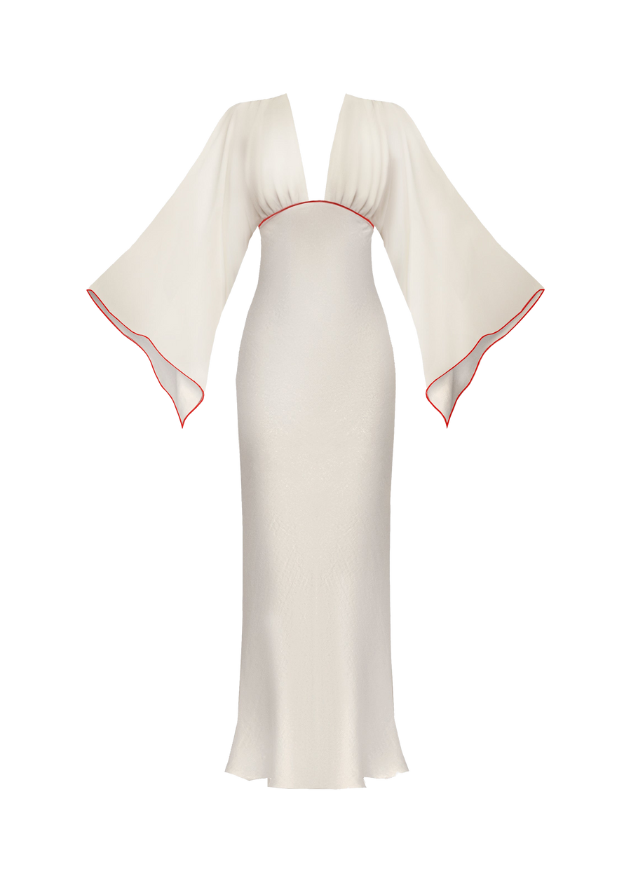 ثوب سكارليت كيمونو باللون الأبيض المرمري