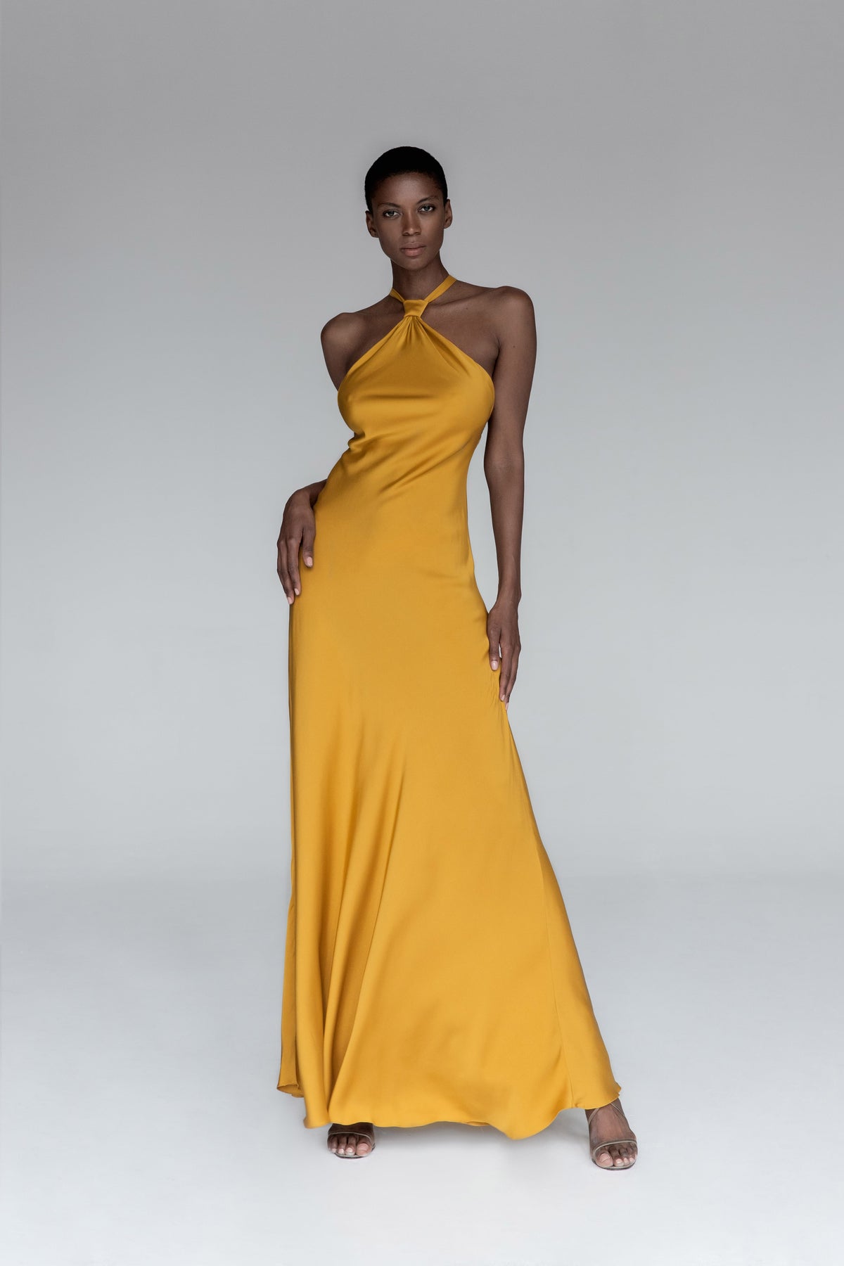 Yellow Gold Satin Elegant Evening Gown | Angelika Jozefczyk