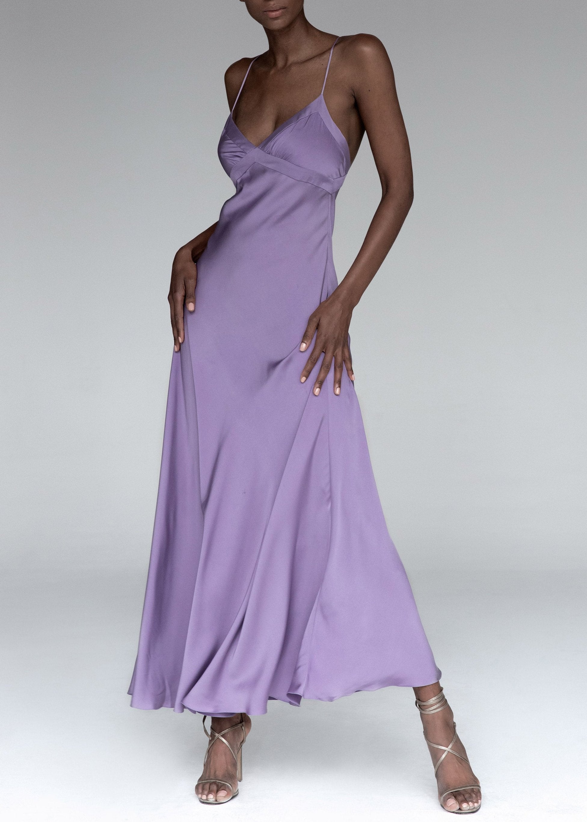 Purple silk slip dress